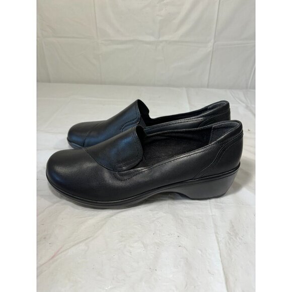 Clarks May Poppy Black Leather Clogs Size 9W - Picture 4 of 10